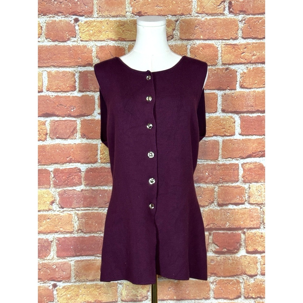 ZARA Vest Sleeveless Silver Tone Button-Front Knit Top‎ Vest Burgundy Size XL